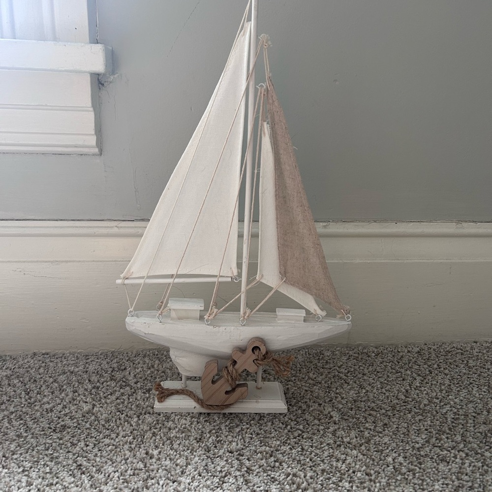 Decorative White and Tan Sailboat Model